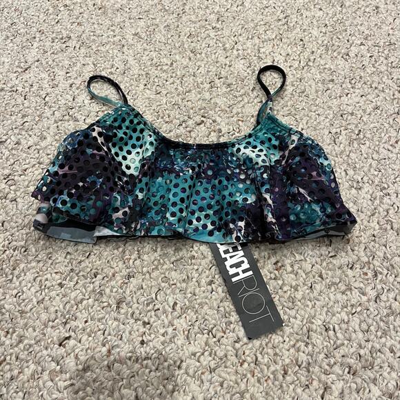 NWT Beach Riot Ruffle Bikini Top Sz S Crystal Castle Blue Purple Vacation Summer - Picture 1 of 6